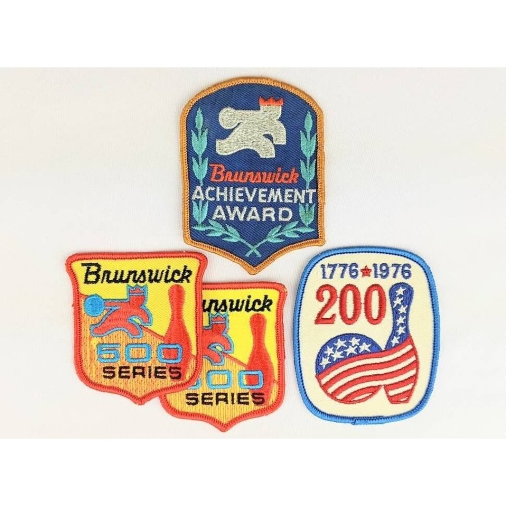 Set of 4 Brunswick Bowling Award Patch Souvenirs Vintage 500 Series Achievement
